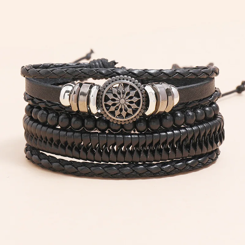 4 pcs/set Retro Woven PU Leather DIY Combination Bracelets Fashion Jewelry Set Bracelet&Bangles