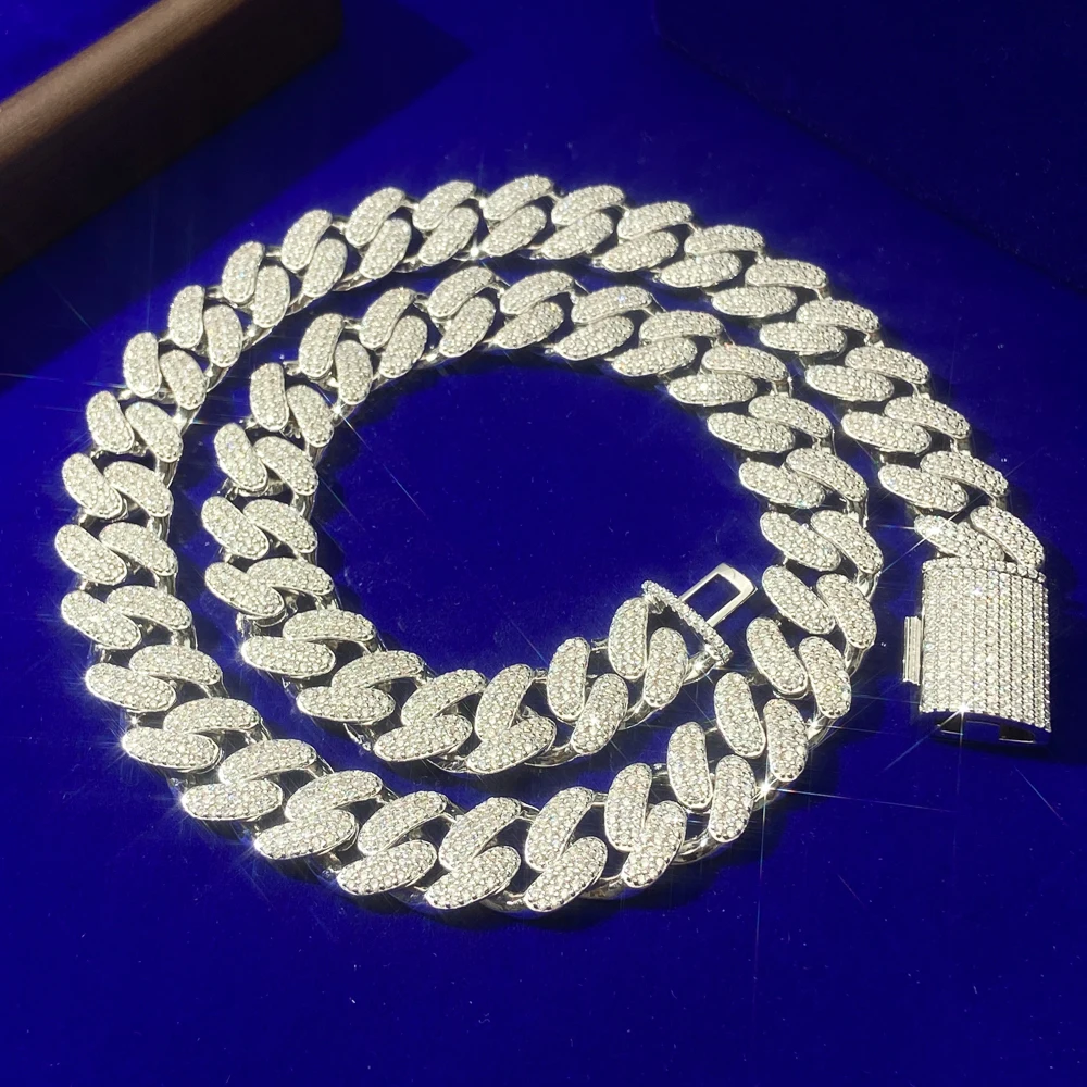 Hip Hop Rappers Jewelry 16mm 14K 18k White Gold Plated 925 Sterling Silver Vvs Moissanite CZ Diamond Iced Out Cuban Link Chain