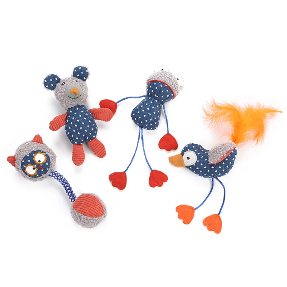 
Lovely Pet Toy Cute Little Bird Frog Bear Corduroy Filled Cotton Cat Toys Supplies 