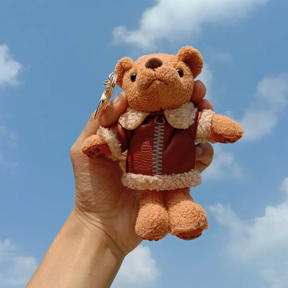 Custom wholesale creative plush clothes bear keychain pendant bear plush toy car keychain bag hanging pendant