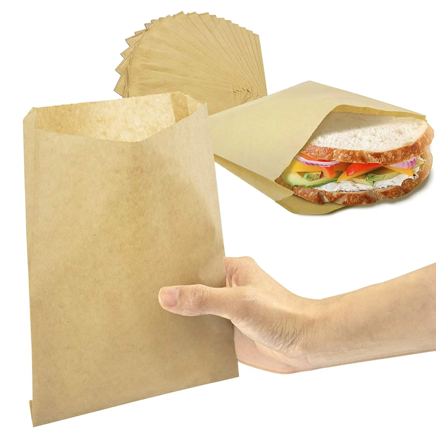 8.5 x 6 Inch Kraft Dry Wax Paper Sandwich Bags Brown Unbleached Biodegradable Deli Wrap Sheet