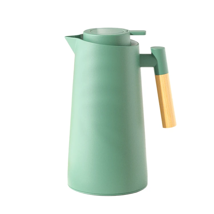 Large Capacity 1000ml Double Wall Vacuum Insulation Thermal Coffee/Tea Pot Wood Handle Party Water Food Hot Performance Thermos