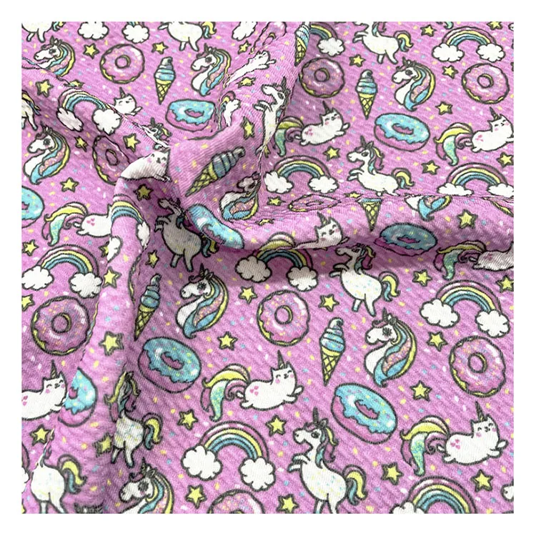 Spandex blended fabric Bubble Cloth Digital Print Bow Pattern Printed Polyester Stretch Fabric