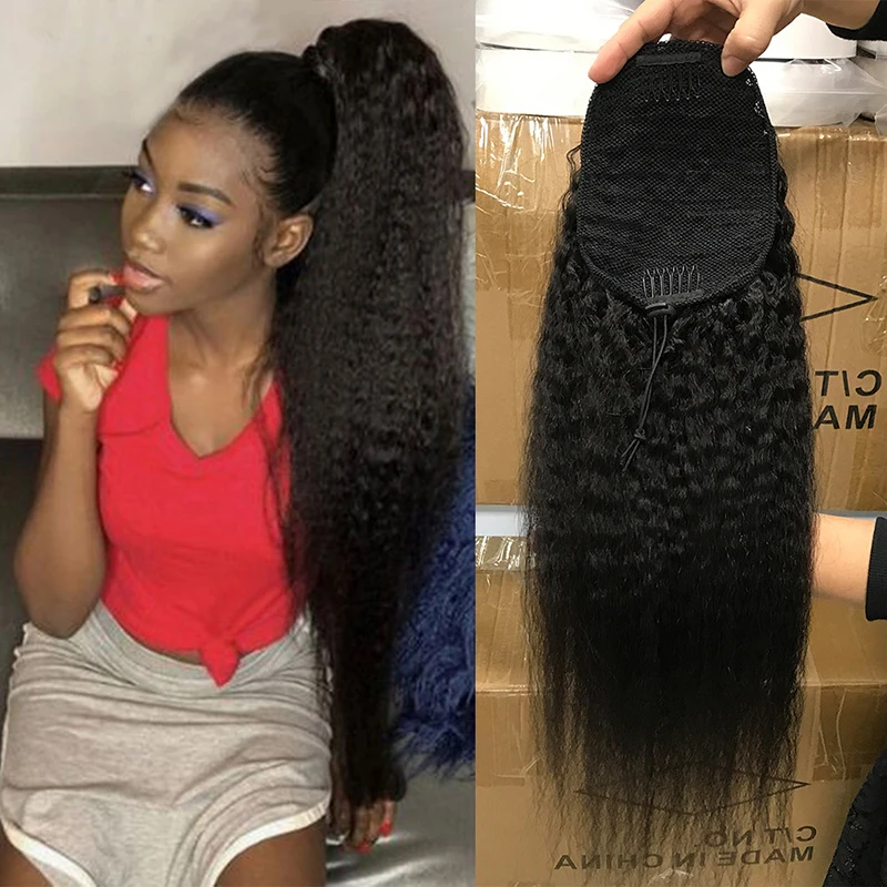 
100 human hair drawstring ponytail, kinky straight drawstring ponytail human hair, drawstring ponytail for black women 