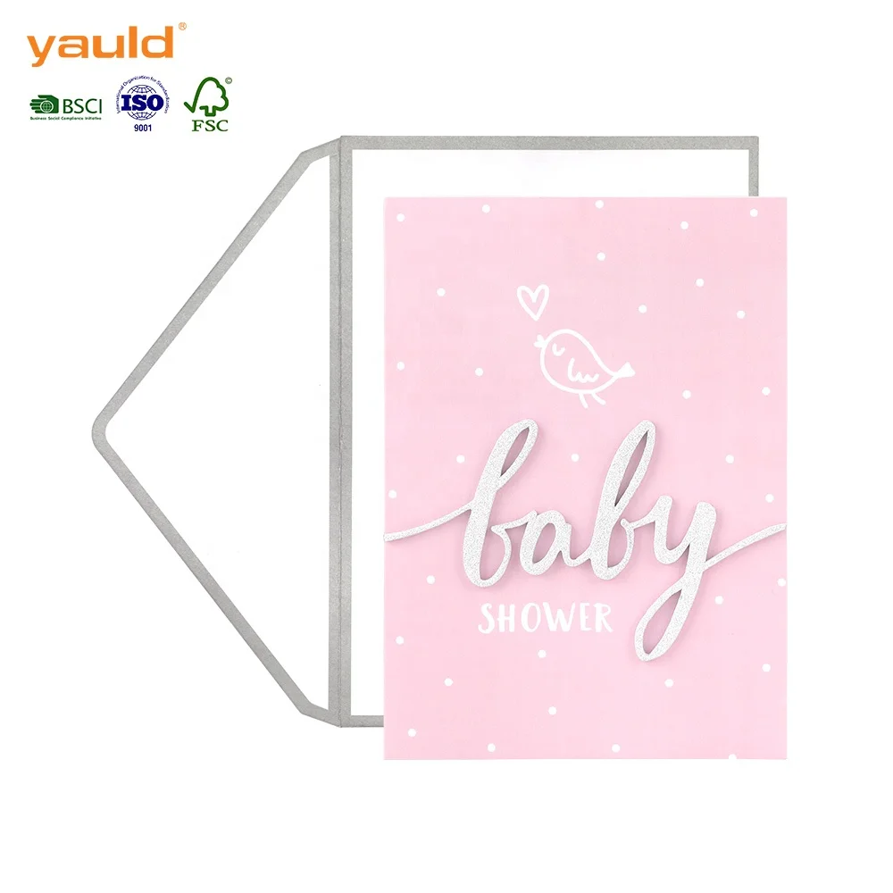 Bespoke Design Hand Made Cute Pink Baby Shower Greeting Cards for Girl