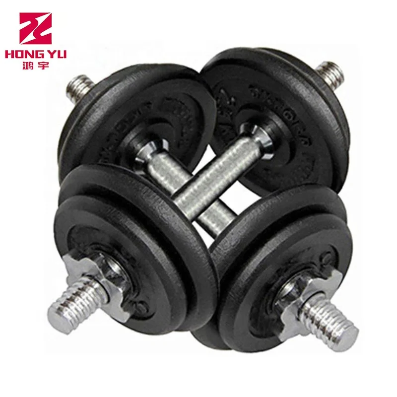 Professional Custom Gym Free Weights Round Dumbbell Set Rubber Powered Black Adjustable Dumbbell Set