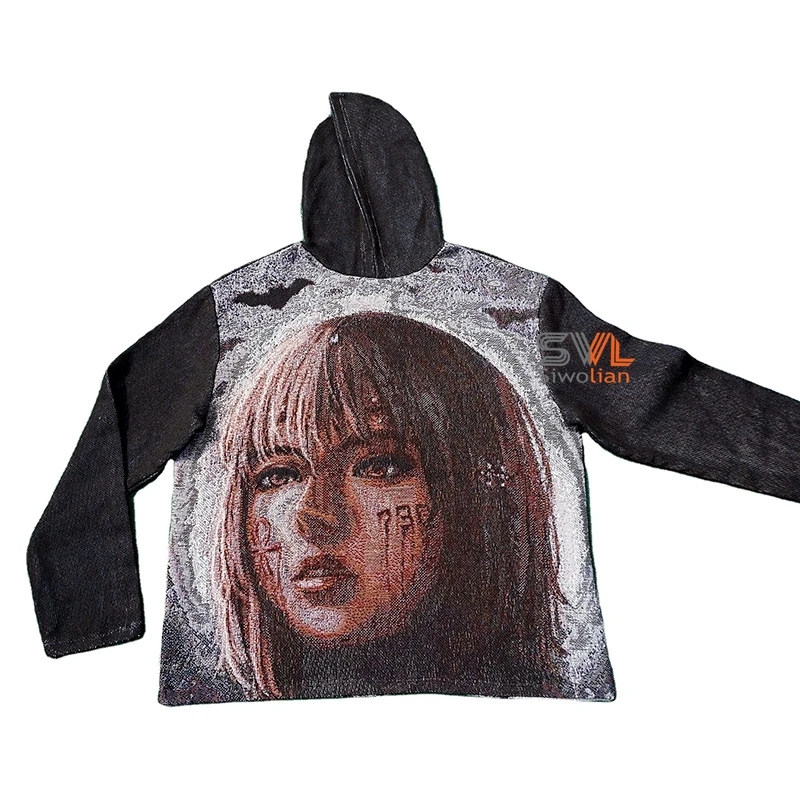 Vintage Tapestry hoodie custom Mens woven sweatshirt Anime design Tapestry Hoodie Blanket Jacquard sweater hoodie