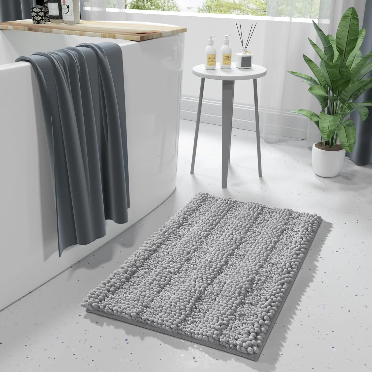 Modern Luxury Bathroom Mat Extra Thick and Absorbent Bath Rugs, Non Slip Quick Dry Bath Mats, Microfiber Chenille Washable Soft