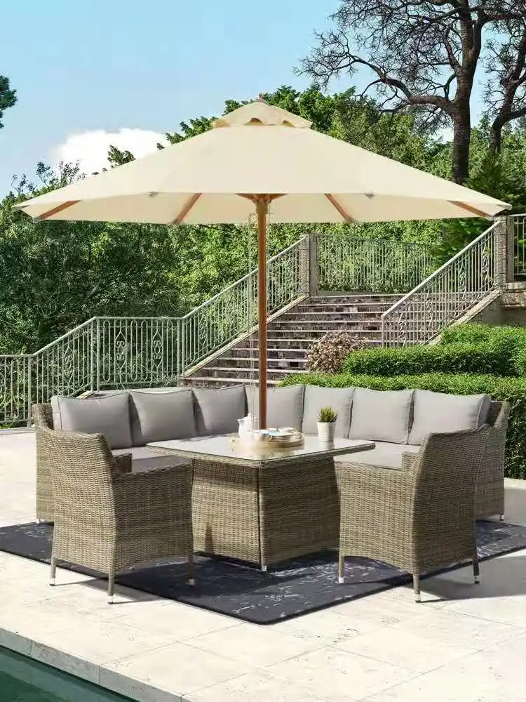 Hot selling good quality wooden pole umbrella sun beach restaurant wood patio umbrella