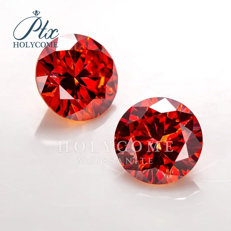 Manufacturer 3mm-10mm Red Round Cut Loose Gemstone Moissanite Stones Synthetic Diamond Stones Moissanite Holycome
