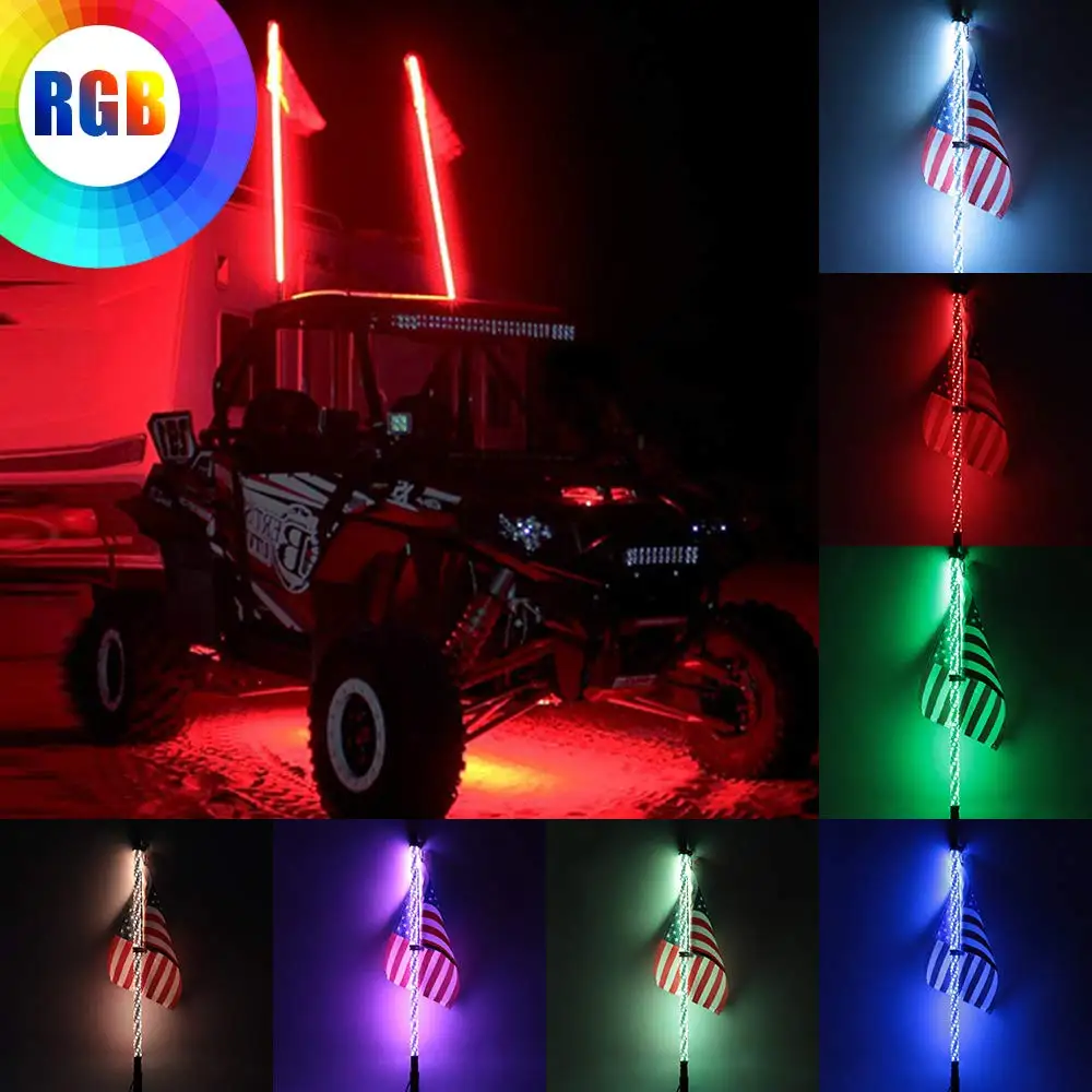 2 pecs 4ft светодиодная водонепроницаемая гибкая лампа Rgb с пультом дистанционного управления многоцветная суперъяркая для флага