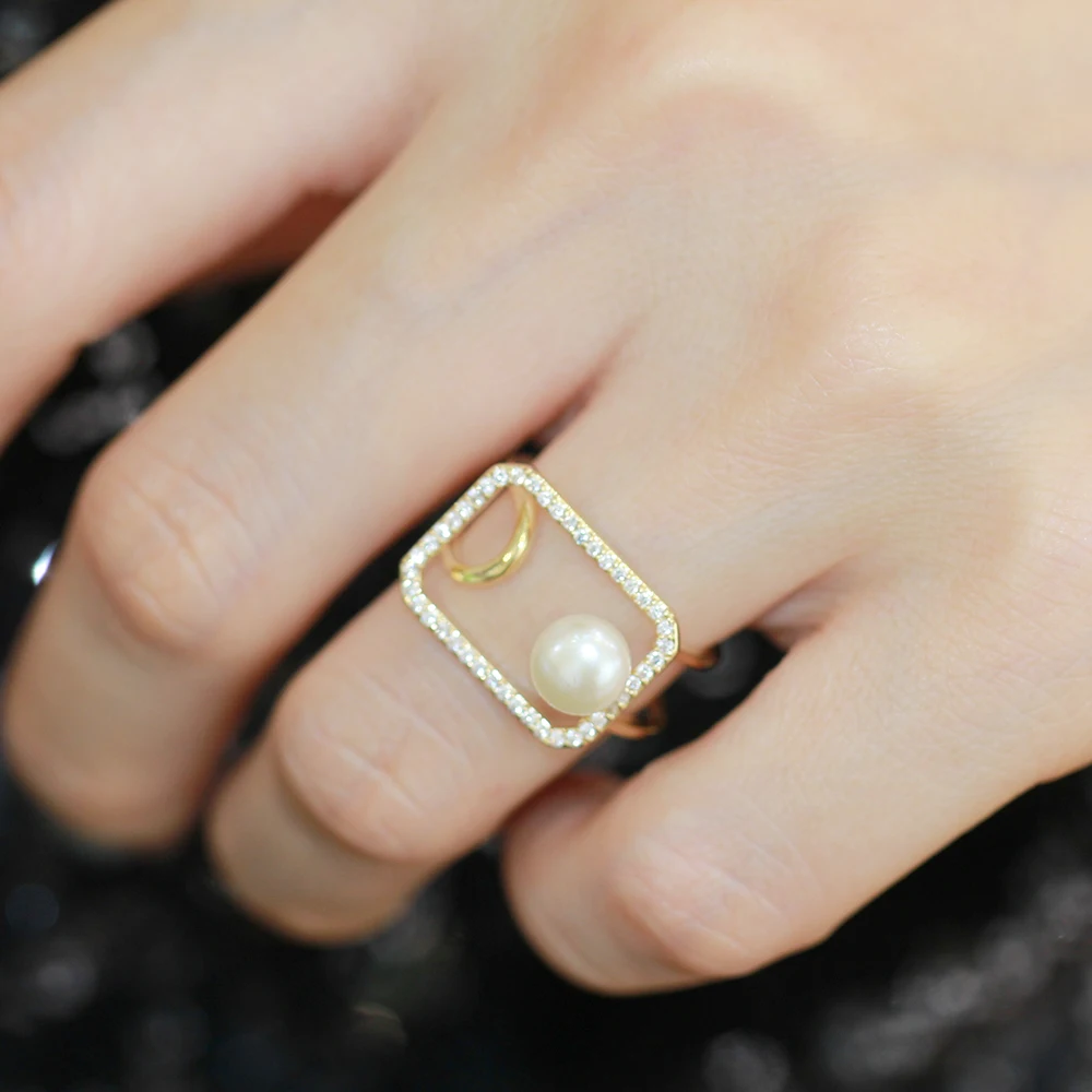  YANYI Temperamental High-grade Diamond Inset Geometric Pattern Ring Opening Adjustable Jewelry