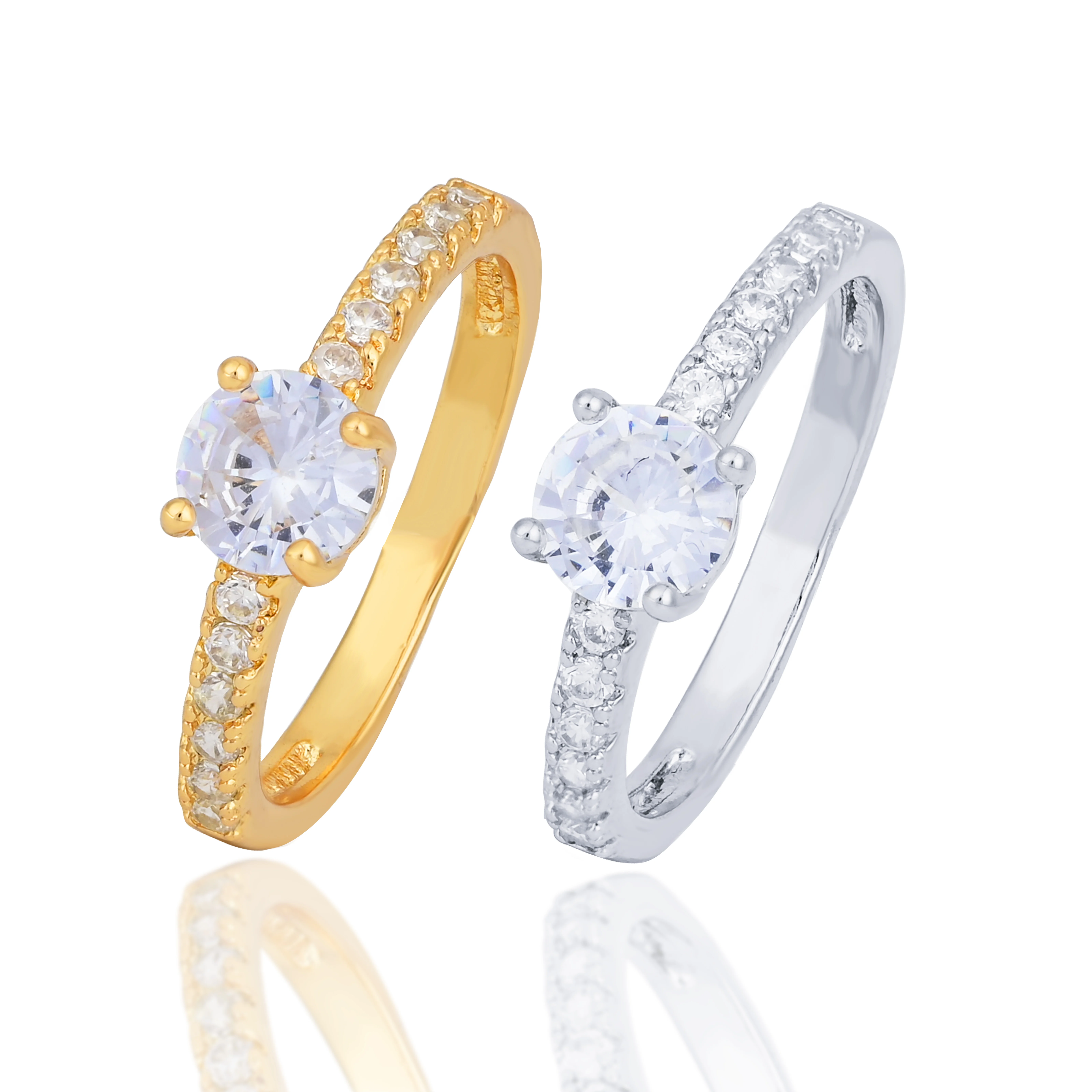 Simple Diamond Set Zircon Golden Engagement Ring for Women Ring Jewelry Copper Plated Platinum Diamond Ring Set