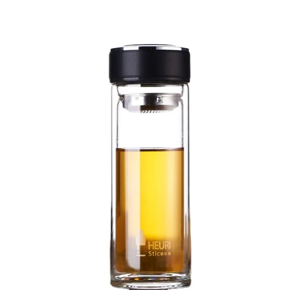 Comi high borosilicate double tier glass water bottle coffee cups with tea leaf separation filter