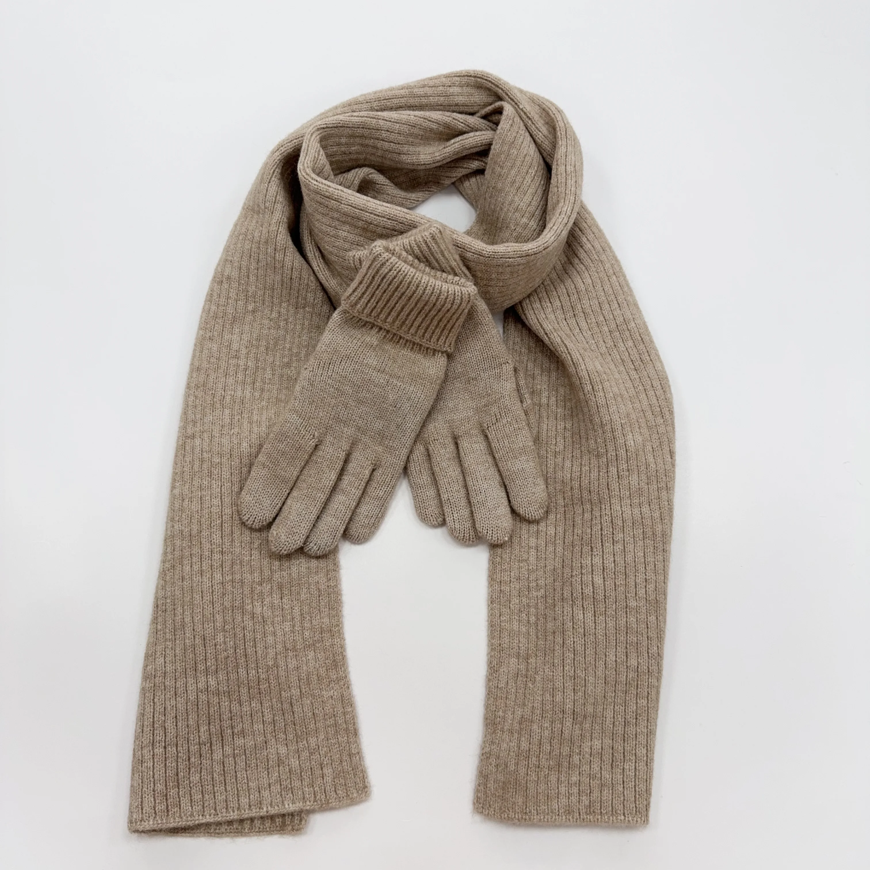 Unisex hot selling knitted flat needle ribbed scarf, hat, glove set, comfortable and versatile for various occasions