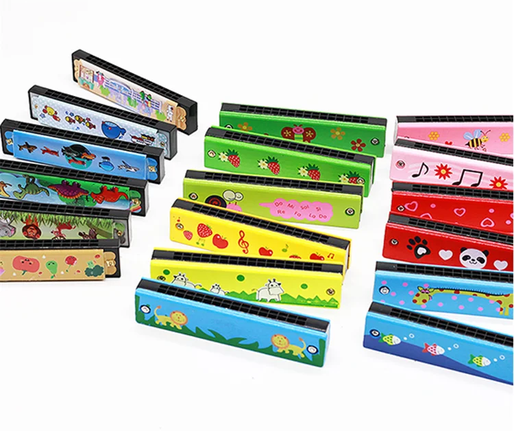 
Factory hot sell wooden musical harmonica wood colorful harmonica for kids 