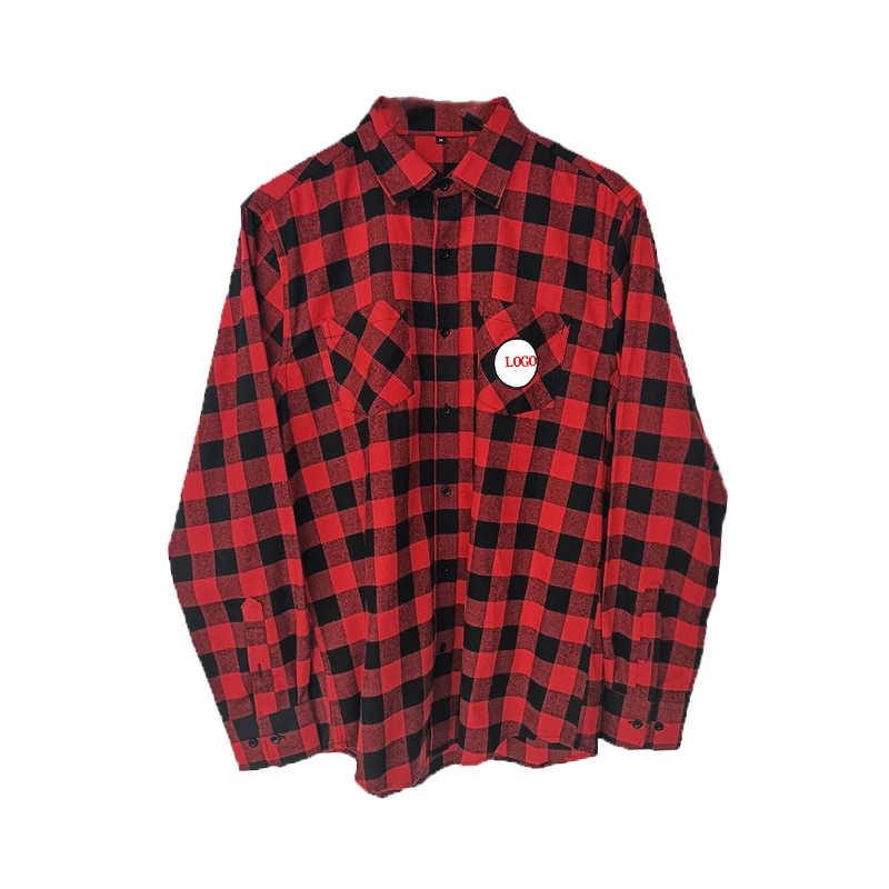 Classic Red Black Plaid Pattern Custom Logo Flannel Casual Fashion Women Western Shirts