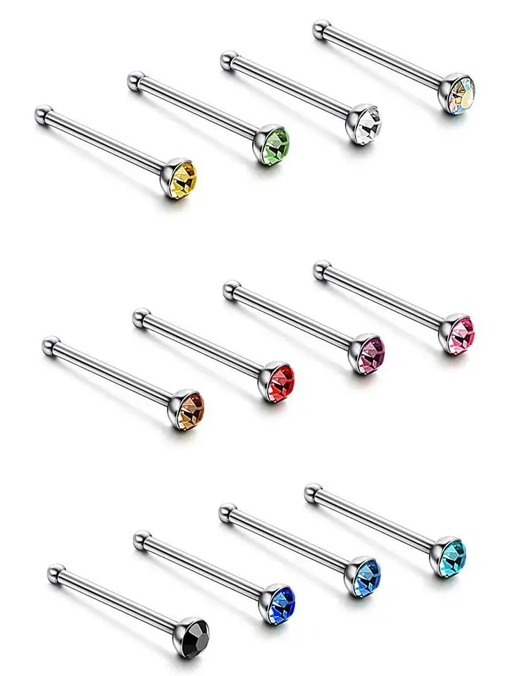 40/60PCS Surgical Steel Crystal Nose Pack Indian Nose Lot Piercing Set Crystal Nariz Ring Bulk Nose Piercing Stud Jewelry Set