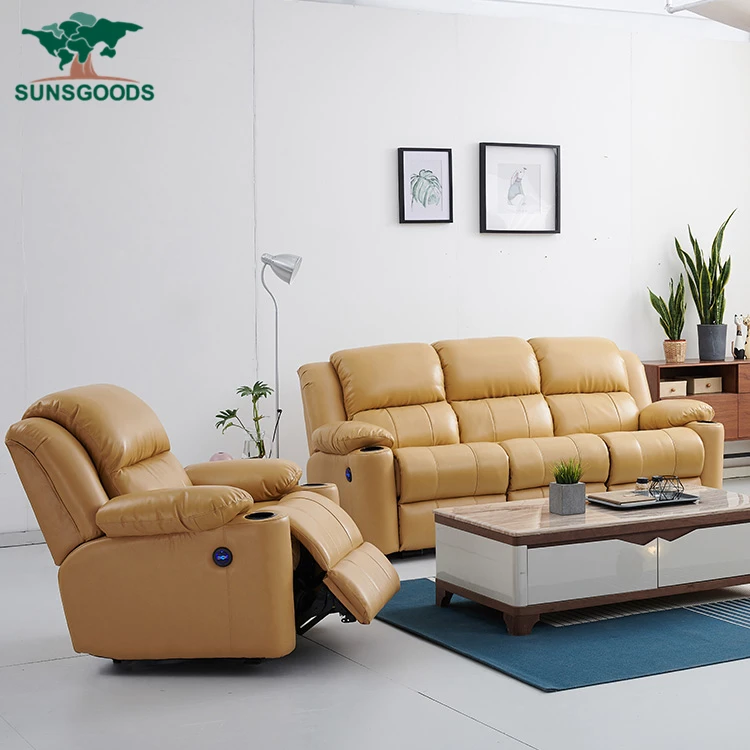 Electric power expensive leather recliner sofa set for sale