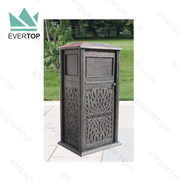 DA-201C Classic Cast Aluminium Traditional Antique Waste Bin Bronze Color Dust Bin Street Outdoor Street Large Trash Bin Metal