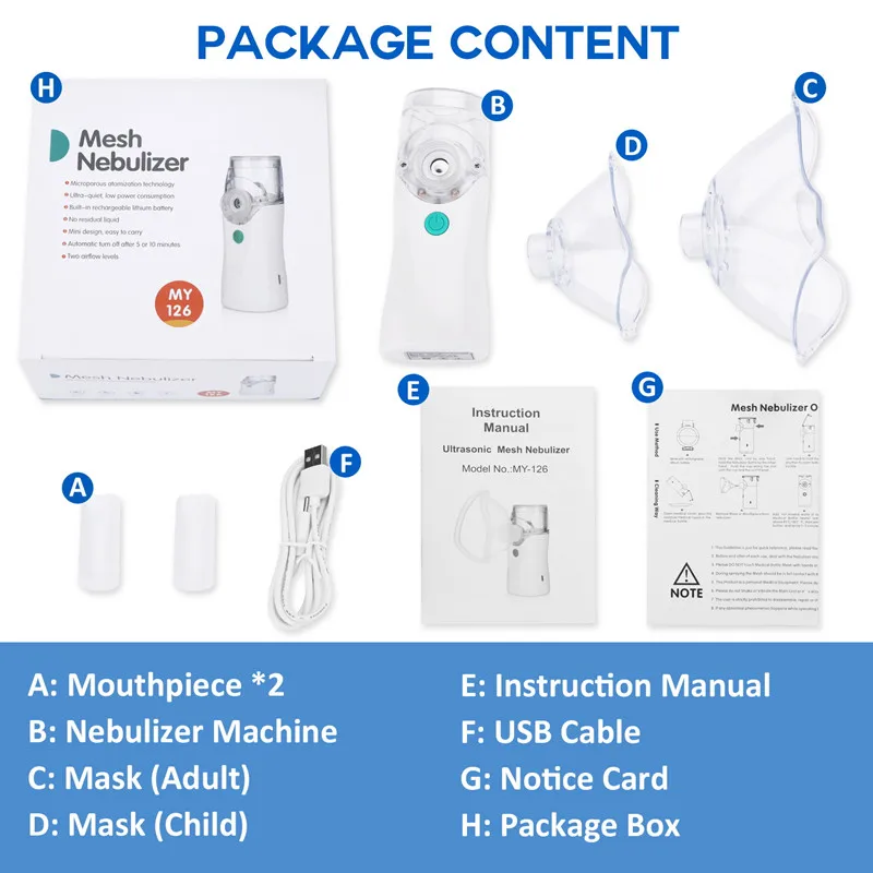 Уход за дыхательными путями без усилий с переносным сетчатым небулайзером бесшумной работой и регулируемым уровнем воздушного потока