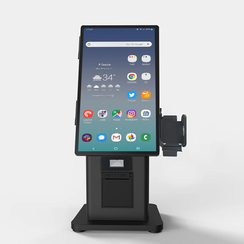 OEM Fast Food 21.5 27 Inch Ordering Printer QR Code POS Holder Stand Table Android Touch Kiosk Tablet For Self Service