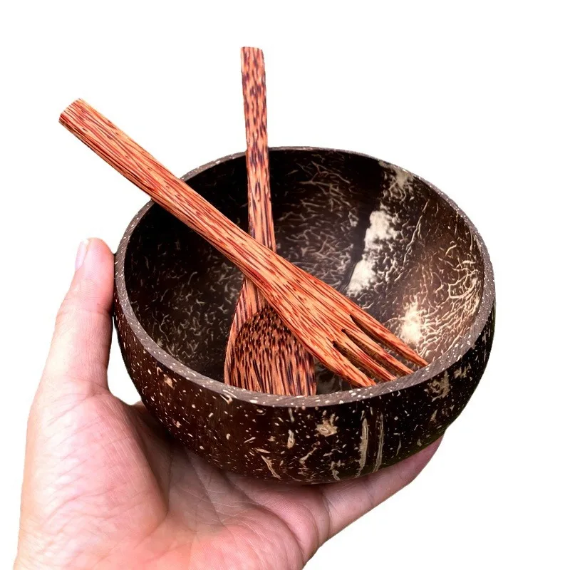 Fancy Coconut Bowl Gift Set Ready Ship Wholesale Mini Smoothie Salad Vegan Soup Organic Natural Coconut Shell Bowl with Spoon