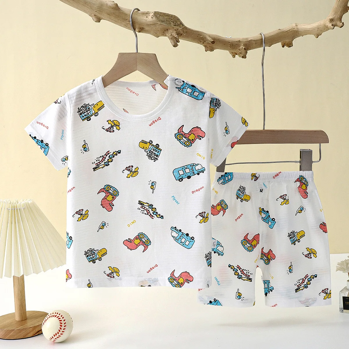 2 year old fashion printed cotton summer 2pcs t shirt ribbed short sleeves sleepsuit pure cotton baby mesh romper