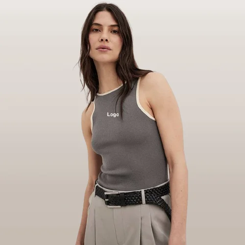 Wholesale Custom Logo Women Gym Wear U Neck Racer Back Tank Tops Solid Color Workout Sleeveless Tops