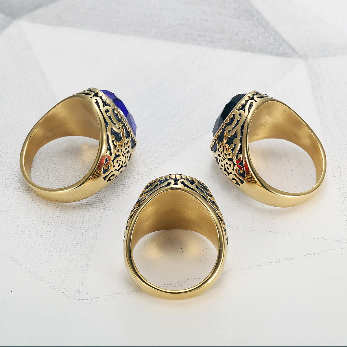 Customized Stainless Steel Punk Style Ring Masonic Men Vintage Rings Punk Ruby Agate Big Gemstone Finger Ring