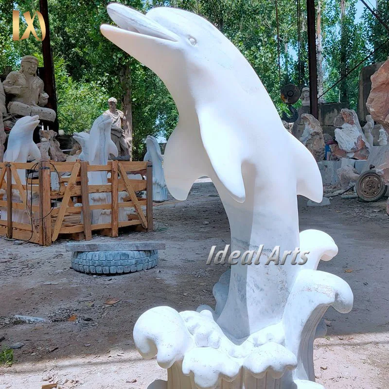 Индивидуальные наружные украшения сада Белый в натуральную величину мраморная статуя дельфина животного