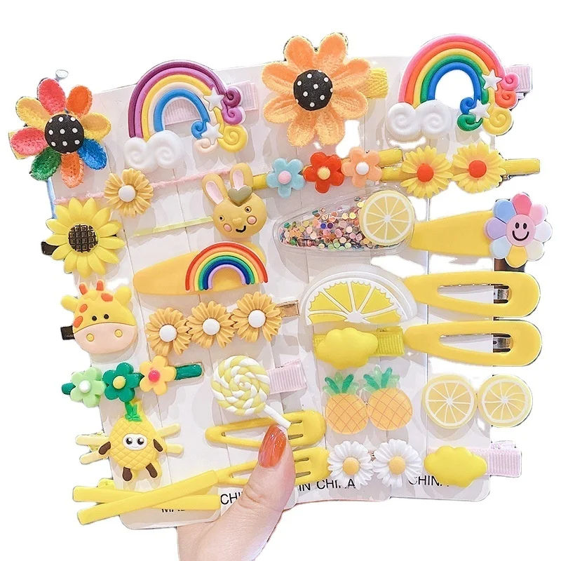 14 PCS Fancy Cloud Lollipop hair clips cartoon Rainbow Hairpins girls cute fruit flowers hairgrips for Kids Accessories