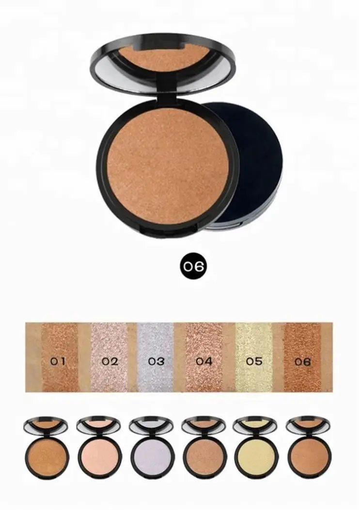 low moq oem wholesales 6 Colors custom logo private label face makeup press highlighter Highlight Powder with Mirror