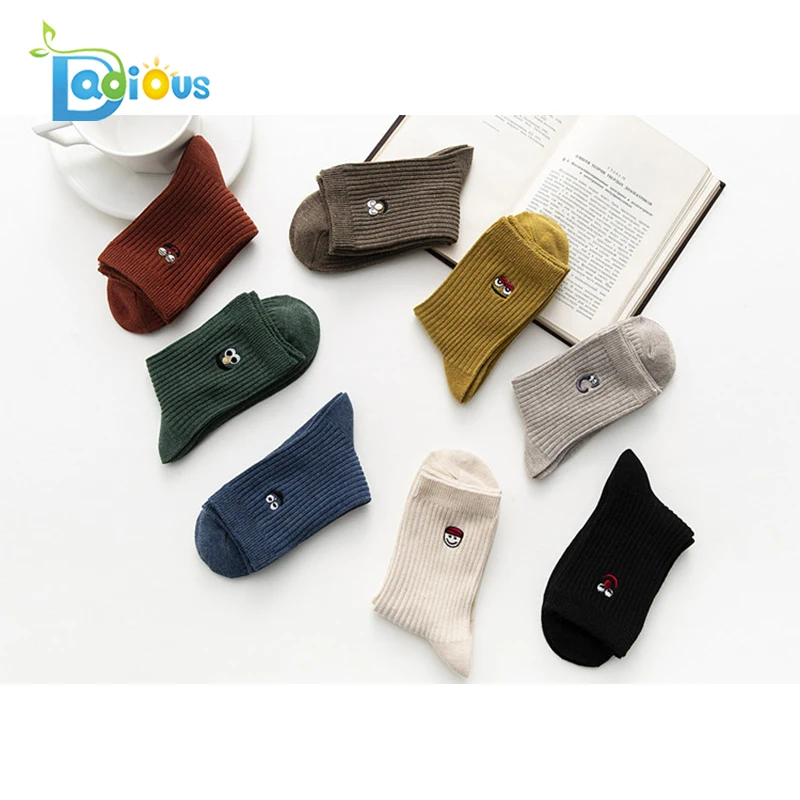 Autumn new funny embroidery double needle stacking socks female trend sesame street long-staple cotton tube female socks