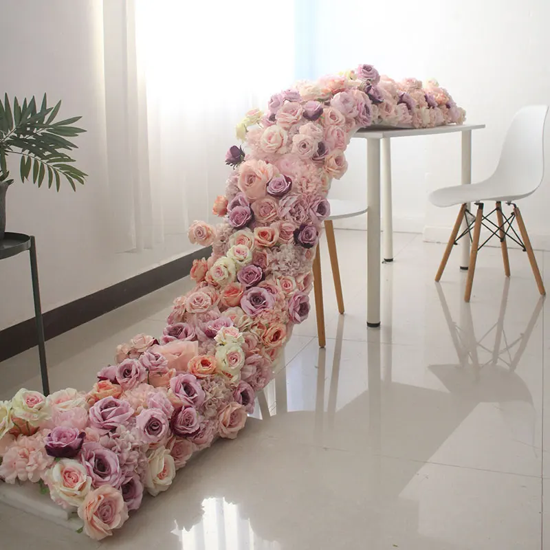 Artificial White Table centerpiece Silk Flower row arrangement wedding decor aisle runner aisle Fake flowers runner for wedding