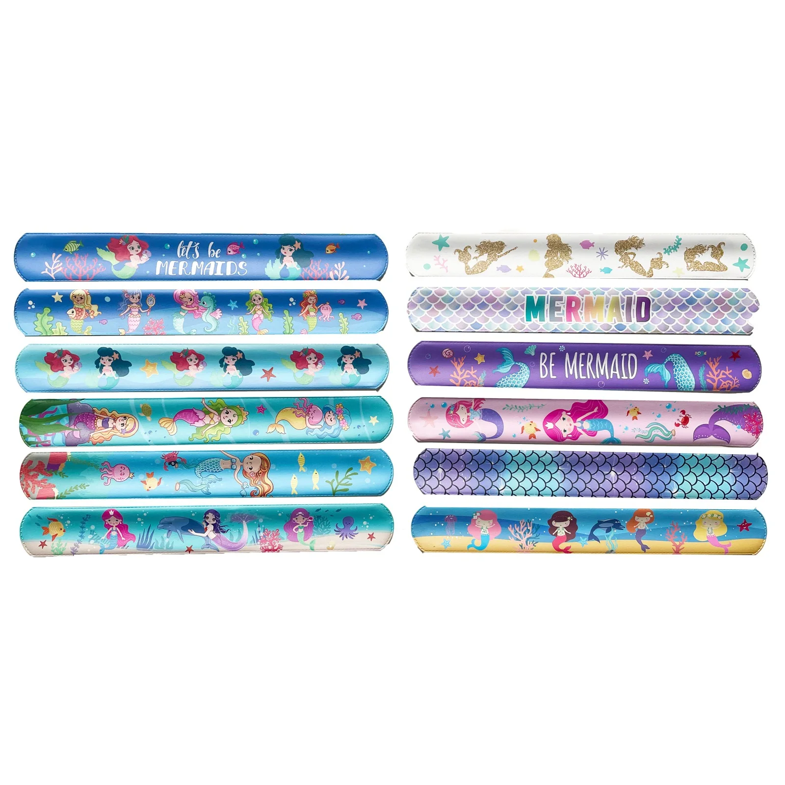 Wholesale Custom Mermaid Slap Bracelets for Kids Girls Snap Bracelet Bands Mermaid Toys Party Gifts