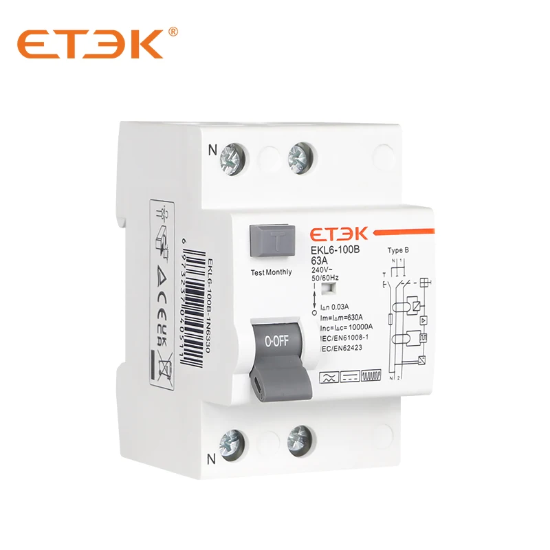 ETEK EKL6-100B Type B 3P+N 63A 30mA Type Class B RCCB RCD with TUV Rheinland CB CE Certified