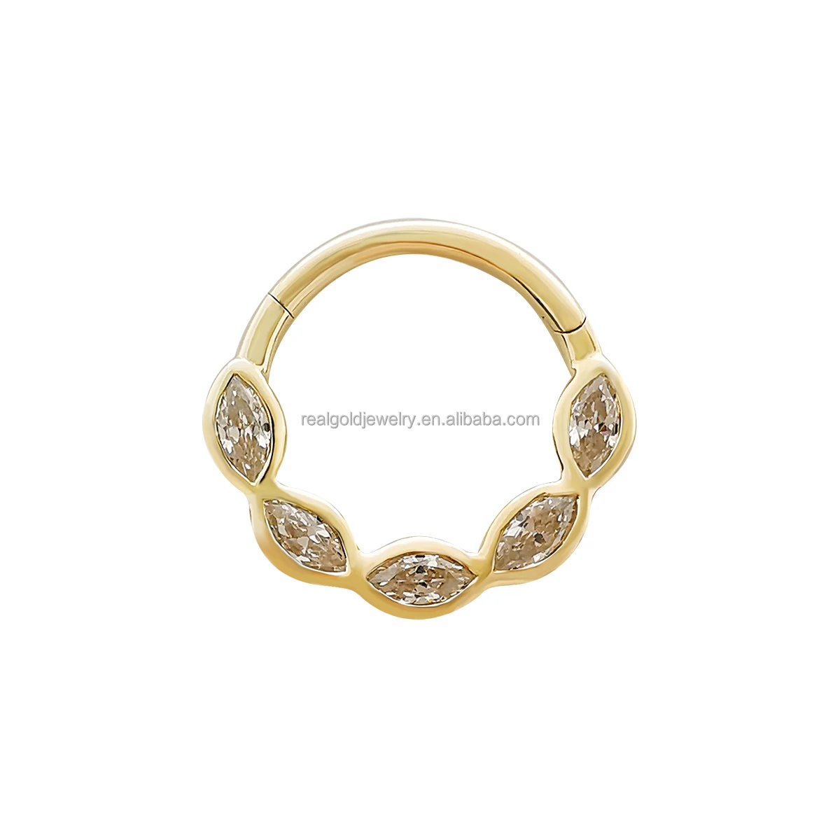 AU585 14k Solid Yellow Gold Body Jewelry Classic Unisex Cartilage Earrings Cute Zircon Fine Septum Nose Ring