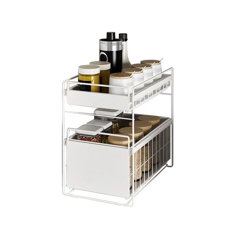 
Amazon hot sale carbon steel kitchen sink cabinet storage rack sliding drawer storage rack 