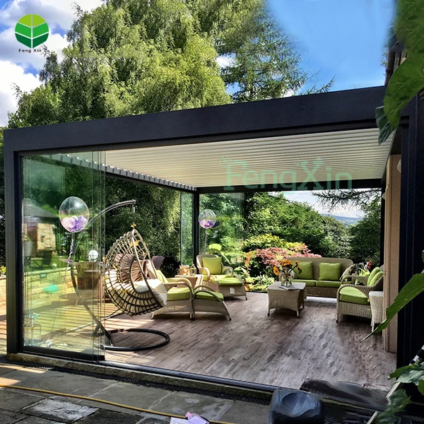 Pergolas-redondas-de-metal China Outdoor Garden Motorized waterproof residential buildings aluminum patio louver roof