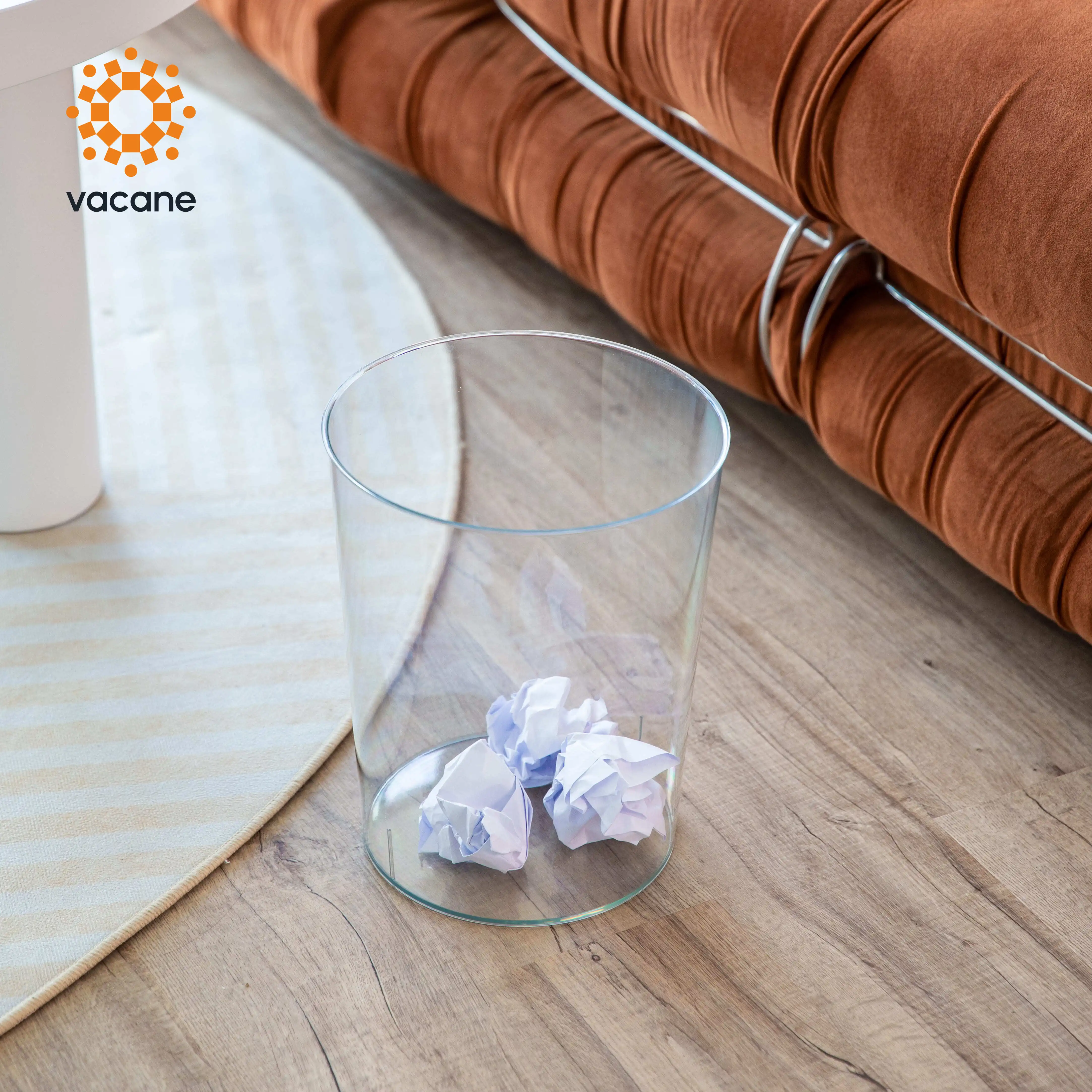 Vacane Stylish Transparent Kitchen Bathroom Round 10L Waste Bin Minimalist PET Plastic Trash Can Garbage Storage Bucket