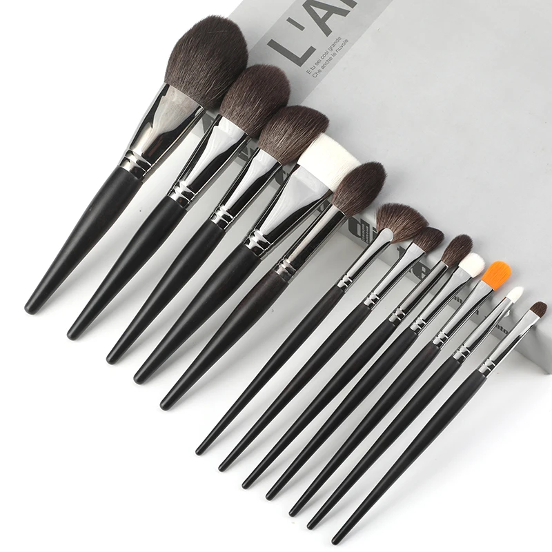 Best Goat hair cosmetics brush luxe pro makeup brushes kits best natural hair makeup brushes set 12 Pcs with bag