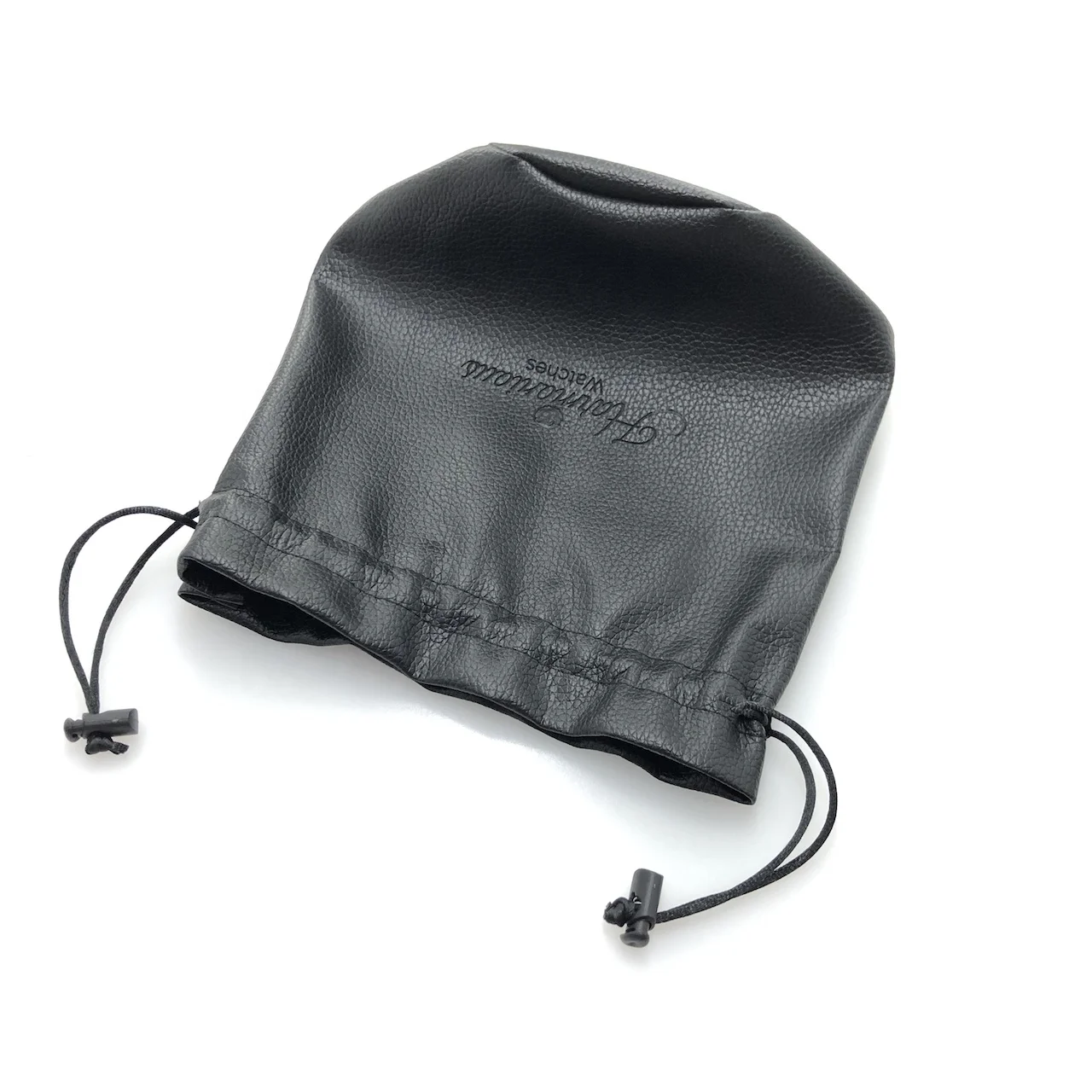 Custom Logo Black PU Round Bottom Gift Pouches Drawstring Leather Cosmetic Sets Bags