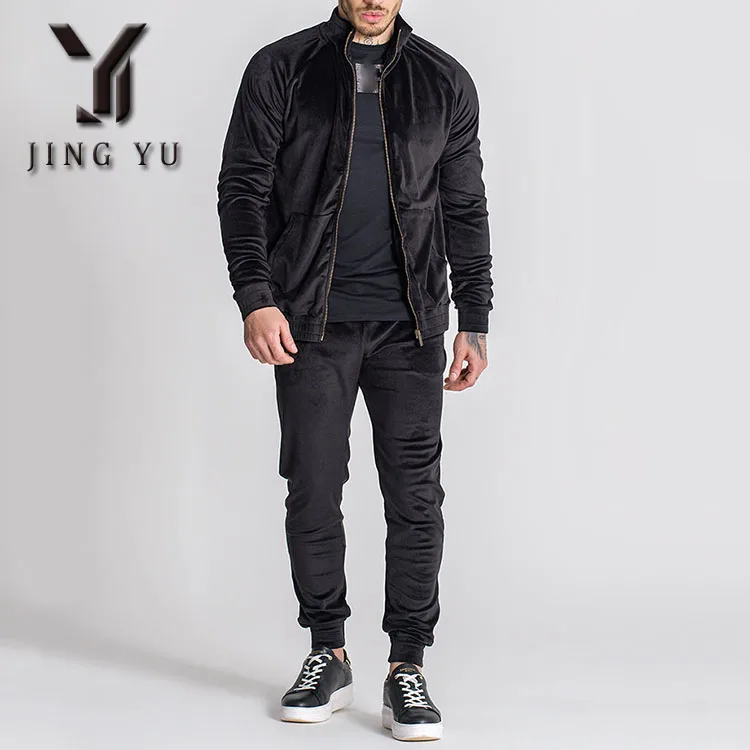 oem factory stylish custom logo private label sweat suits casual sweatsuit black men set clothing velvet velour tracksuit