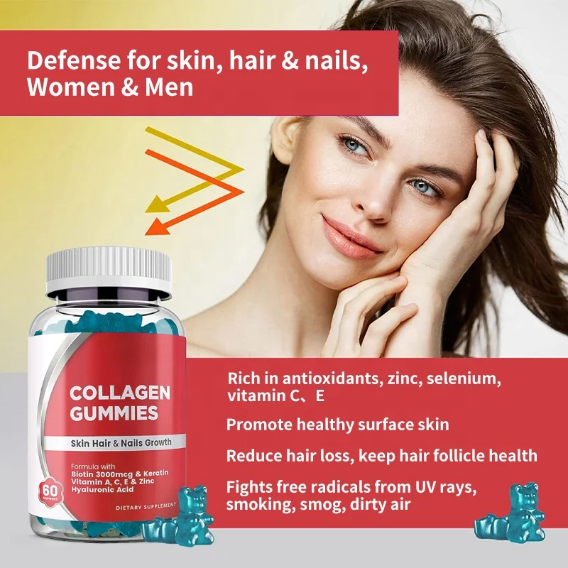 OEM ODM Collagen Gummies Beauty Skin Care Helps Hair And Nail Growth Zinc Multvitamin Gummy Candy