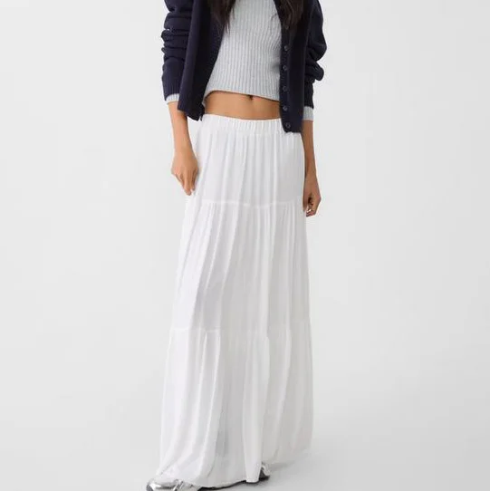 Custom Wholesale Casual Maxi Long White Boho Skirt For Women