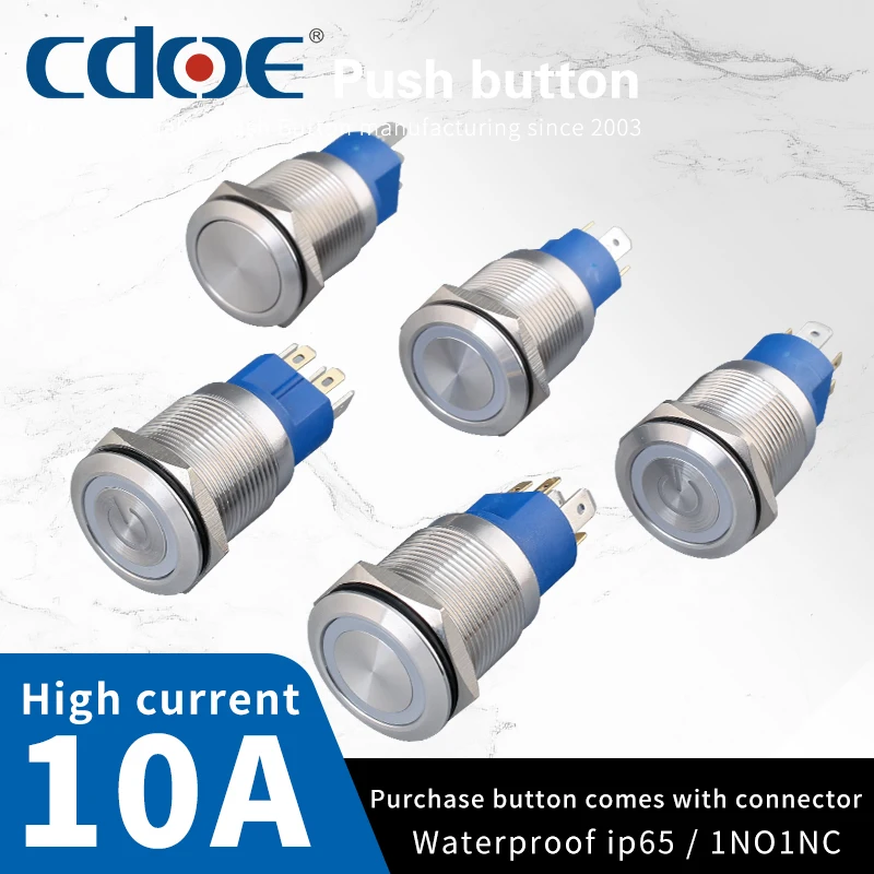 high current rgb 1no1nc stainless steel pin terminal 6v-48v lights metal button push switch industrial