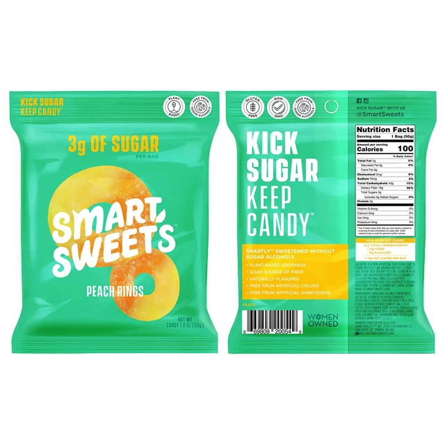 Custom 50g Food Grade Back Seal Heat Seal Plastic Bag For Snack Biscuit Chips Candy Soft Sweets Packaging Bags