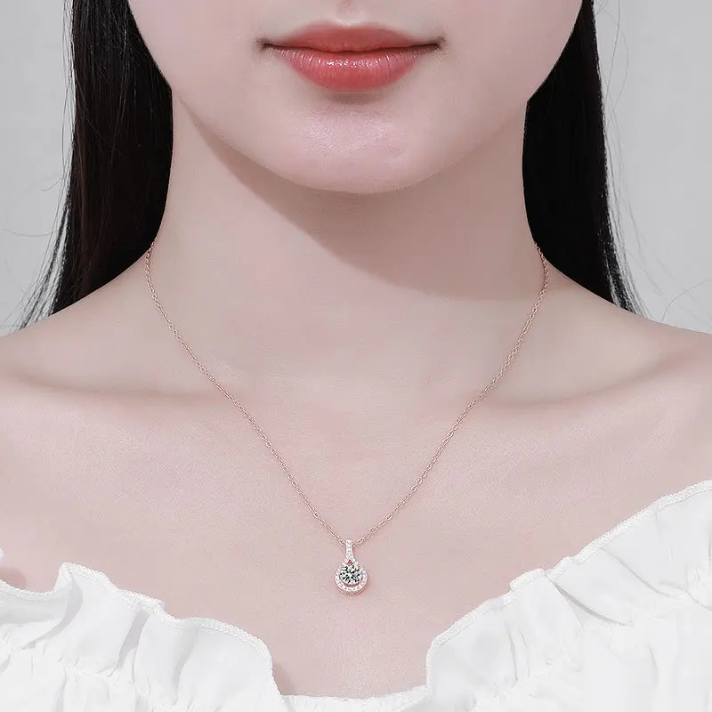 Romantic Fashion jewelry solid sterling silver cz water drop moissanite pendant necklace