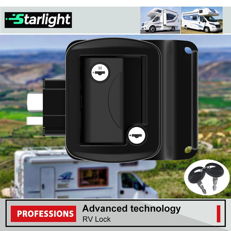 RV Door Lock Replacement, Upgraded RV Door Latch with Paddle Deadbolt 2 Keys Camper Door Lock for Travel Trailers Horse Cargo